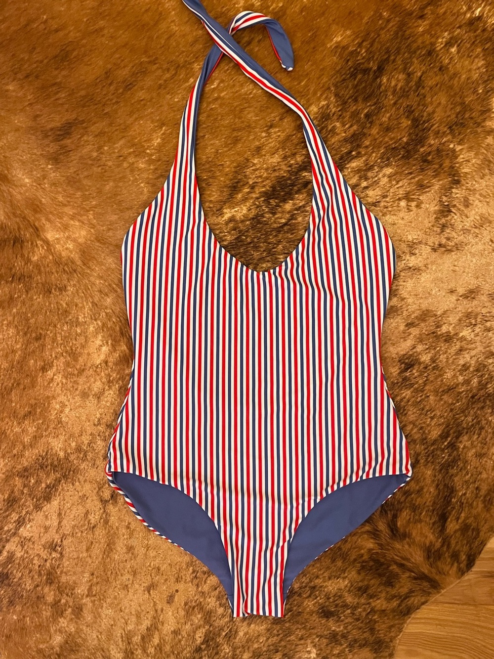 Marine Layer Red, White & Blue Striped reversible Halter One-Piece Swimsuit